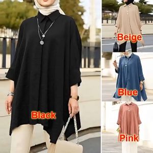 Muslimah clothes Fashion Women Casual Blouse Loose Shirt Baju Wanita Muslimah Clothes Top Loose Comfortable Simple Plain