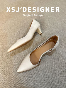 LIQIXIEFANG | Genuine Leather French Style Pointed Toe Comfortable Work Heels