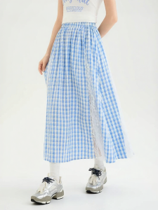 SANFU | Summer New Elegant High Waist Lace Plaid Maxi Skirt