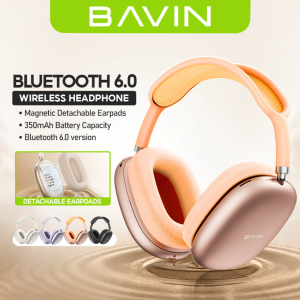BAVIN BH70 Wireless Bluetooth 6.0 Headphones Hi-Res Audio 30H Play Time w/ Magnetic Removable Earpads & Built-in Mic