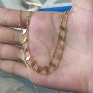 18K Gold Plated Choker Necklace Double Layers Stainless Steel Diamond Sequin Necklace For Women