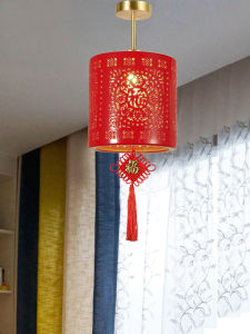 New Chinese Style Accessible Luxury All Copper Golden Jingdezhen HY Ceramic Fu Character Pen Bucket Balcony Aisle Corridor Entrance Chandelier