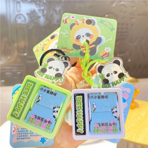 Cute Panda Honey Gathering Animation Flip Keychain Creative Student Gift Small Pendant Trendy Healing Style Cultural Creative Keychain