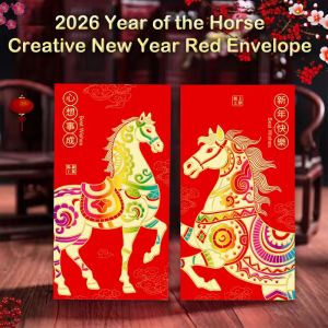 24Pcs 2026 New Year Red Envelopes Horse Year Glitter Foil Stamped Deluxe Lucky Red Pocket Hongbao Festival Wedding Red Envelopes