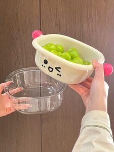 Cute Double Layer Thickened Home Kitchen Living Room Sink Two in One Fruit Washing Dish Mini Vegetable Basin Draining Basket