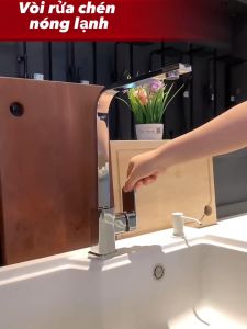 Vòi rửa chén đồng nóng lạnh gắn chậu cao cấp HODABOSS mạ NIKEN bóng đẹp kiểu vòi bếp vuông vòi rửa bát vuông