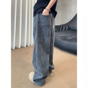 Quần Ống Đứng Kẻ Caro Màu Xám Đậm Phong Cách Mỹ Cổ Điển Cho Nam Mùa Thu Đông Rộng Rãi Quần Dài Thường Ngày Hợp Thời Trang