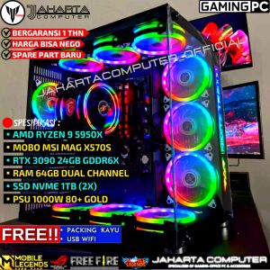 PC GAMING FULLSET AMD Ryzen 9 5950X RTX 3090 24GB GDDR6X RAM 64GB SIAP TEMPUR