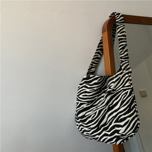 Chic Zebra Stripes Canvas Tote Bag Versatile Shoulder Bag for All Seasons Korean Style Youth Casual Pure Color Bag
