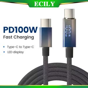 ECILY PD100W 1.2M ประเภท-C ไปยัง Type-C สายไล่ระดับสี30W USB-C กับ IOS ชาร์จหน้าจอดิจิตอลสายข้อมูล