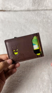 Leather Bat ID Card Holder with Superhero Mask Pattern