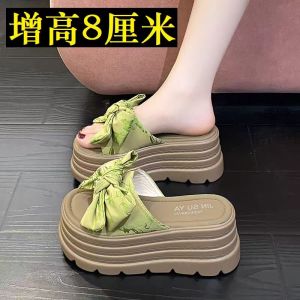Thick Bottom Butterfly Knot Slippers Womens Outdoor Wear Summer New Small Size Heightening Platform Clog Sandals Casual PU