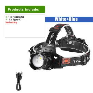 Ultra Powerful LED Headlamps Super Bright White+Blue Dual Light Rechargeable Headlights 4 Modes for Fishing Camping Search 18650