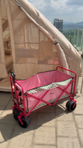 Foldable wagon trolley 12 inches 300L outdoor shopping wagon trolley With brakes and widened wheels pink camping wagon trolley
