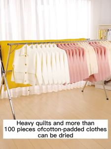 Drying rack Stainless steel folding hanger foldable clothes clothes rack indoor double pole for Indoor and Outdoor