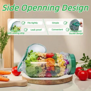 Leakproof Salad Box Portable Breakfast Fruit Storage Box Plastic Salad Container with Side-opening Cover​ For Picnic Home Office
