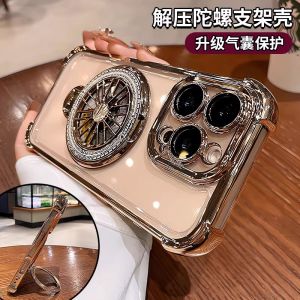 Stress Relief Gyro Magnetic Absorption Stand Compatible with Apple 16 pro iPhone 16 Phone Case 15 pro Max New Lens Film Full Cover plus Premium Feel Women 14 Transparent 13 Men Airbag 12 Anti-Fall Cover