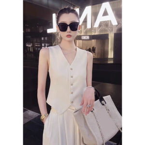 Vest Cổ Chữ V Cổ Điển Kiểu Pháp Áo Gi Lê Áo Ba Lỗ Không Tay Phối Bên Ngoài Thời Trang Cảm Giác Thiết Kế Áo Thon Gọn Trẻ Trung Đi Làm Nữ