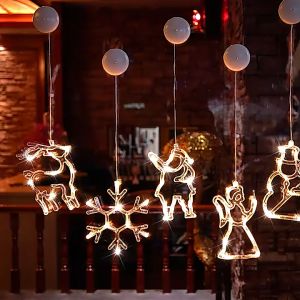 (Pin AAA ko gồm pin) Đèn led có cốc hút treo tường cửa kính trang trí Giáng Sinh lễ Tết