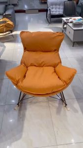 Bộ ghế thư giãn bập bênh cao cấp bọc da chân sắt sơn tĩnh điện bập bênh gỗ sồi tự nhiên bộ ghế bao gồm ghế và để chân - EL-GTG01 - Nội thất Elegant