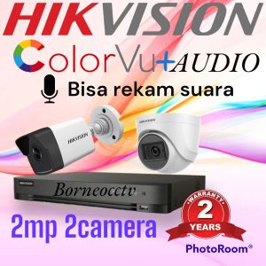 Paket kamera cctv hikvision 4channel 2camera 2mp colorvu+mic audio