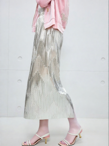 Juicy Couture | Silver Iridescent Fashionable Pleated Loose Elegant Mid-length Skirt