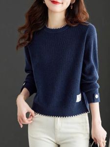 Loose Fit round Neck Solid Color Knitted Sweater Short Sleeve Long Sleeve Womens Inner Wear Korean Style Base Shirt