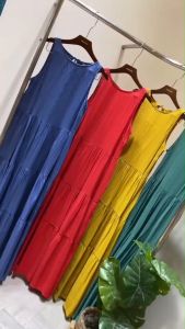 🔖Mirrorsister 00818.6 เดรสตัวยาว ช่วงบนเป็นแขนกุด ด้านหลังผูกโบว์เรียง ช่วงกระโปรงยาวทรงA แต่งต่อผ้าบานลงเรื่อยๆ