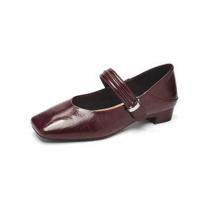 Agsdon | Wine Red Retro Mary Jane Shoes Coarse Heel