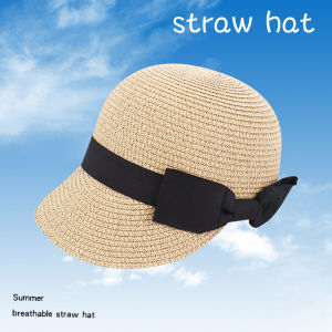 Fashionable Korean Style Straw Hat Womens Hat Breathable Summer New Style Horse Riding Cap Sunshade Duckbill Hat Casual Butterfly Knot