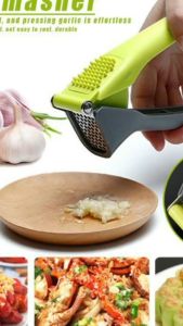 HTF Manual Stainless Steel Garlic Press / Ginger Garlic Squeezer / Multifunctional Handheld Cutter