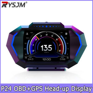 RYSJM | Digital Speedometer Slope Meter HUD P24 OBD2+GPS Head Up Display On Board Computer Multi-Function  Fuel Level Oil Press Consump