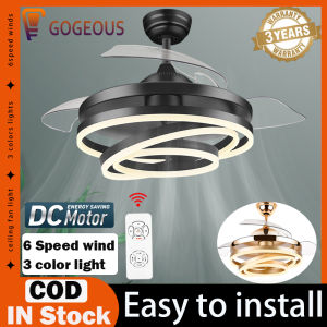 GOGEOUS 42inch ceiling fan with light modern invisible ceiling fan with led light with remote 6 speed strong wind 3 colors dimming chandelier with fan ceiling lights with fan for dinning Living room restaurant