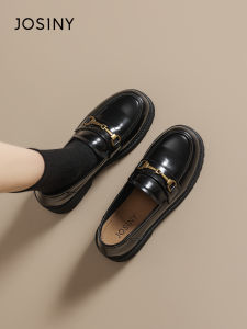 Josiny | Black British Style Slip-On Loafers Thick Sole