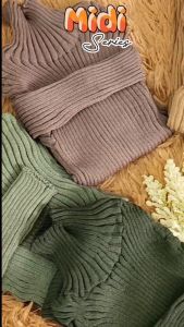 Ghaniya Clothing -Atasan Midi Turtleneck Rajut Import Premium | Knit Turtleneck 3/4