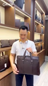 Cặp Da Nam Túi Xách Công Sở GENCE GCE26 Da Bò Cao Cấp Màu Nâu Có Dây Đeo Vai