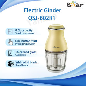 Bear Electric Grinder QSJ-B02R1 0.6L Cute Design Thickened Glass Cup Body 304 Stainless Steel Adapter One-Button Start Household Complementary Food Chopper