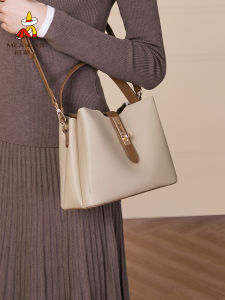Fashionable Versatile Ladies Shoulder Bag Calfskin Leather Commuter Bucket Bag Womens Handbag Stylish Trendy Single Strap