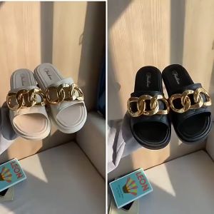 Sandal Selop Wanita Karet Jelly Import Motif Rantai Slip On Slippers JCSH93