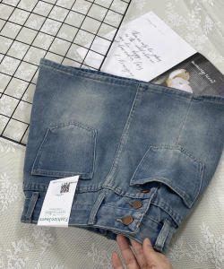 กระโปรงยีนส์ทรงเอเอวสูงสไตล์ย้อนยุคสำหรับผู้หญิง ฤดูร้อนปี 2024 กระโปรงสั้นทรงเอเอวสูงทรงเอทรงเข้ารูปสำหรับสาวฮอต