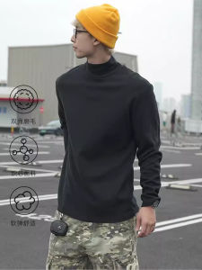 Cleanfit Mens Long Sleeve Base Shirt Half High Collar Heavyweight Sweatshirt Dervo Autumn Winter Fashion Urban Style T-shirt