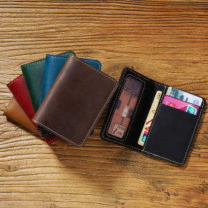 Mens Retro Crazy Horse Leather Cowhide Card Holder Bag Multi functional ID Cards Case Short Ultra Thin Drivers License Cover