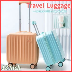 Lightweight Travel Suitcase 18 Inch Small Rolling Luggage with Cup Holder Travel Luggage with USB Rechargeable Tsa Lock Travel Suitcase