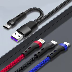 Multi-ports 2-in-3 USB PD Fast Charger Cable USB Universal Charging Cable for iPhone Xiaomi Samsung Phone Tablet Braid Data Wire