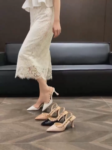 DS STYLE SHOES 7988-1 Womens Heels Pumps Pointed Toe Studded Strappy High Heels in Brown Beige Black and Apricot