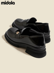 Black Genuine Leather Thick Bottom Loafers Womens Shoes Versatile British Style Large Head Small Leather Shoes Fashionable Flats