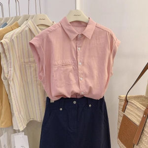 Summer 2025 Womens Versatile Loose Fit Sleeveless Polo Shirt Flip Collar Flying Sleeve Small Size College Style Slimming Top