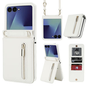 szhaiyu | Leather Wallet Phone Case For Samsung Galaxy Z Flip 8 7 6 5 4 Zipper Pocket Kickstand Shockproof Protective Crossbody Cover