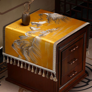 New Chinese Bedside Table Cover Cloth High-End Chinese Style Living Room Coffee Table Decoration Cloth Liner Side Cabinet Small Square Table Cover Towel Customization