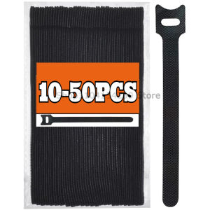 10-50Pcs Cable Ties Adjustable Organizer T-Buckle Strap Nylon Ring Strap Black Data Cable Self-Adhesive Cable Management Ties
